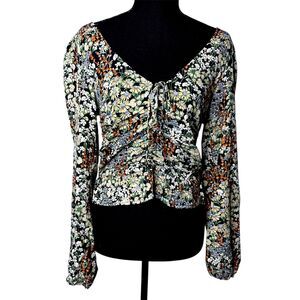 Womens Multicolor Floral Long Sleeve Peplum Top - S Milkmaid Peasant Boho Spring